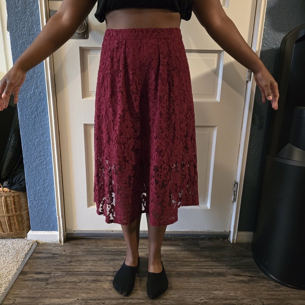 Forever 21 Burgundy Lace Midi Skirt